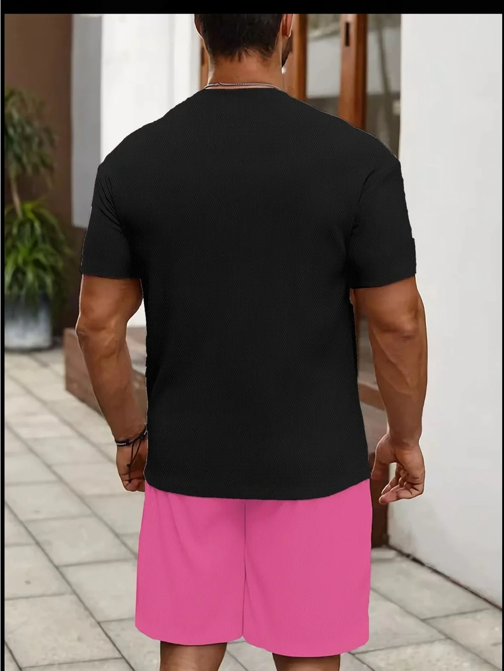 Men's California Palm Print Swim Set - Black & Pink